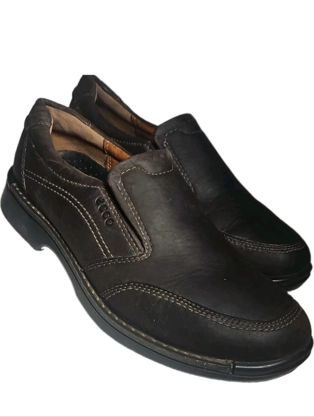ECCO Fusion II Mens Sz10 Brown Leather Slip On Loafers Casual Moc Toe Shoe 44[8C